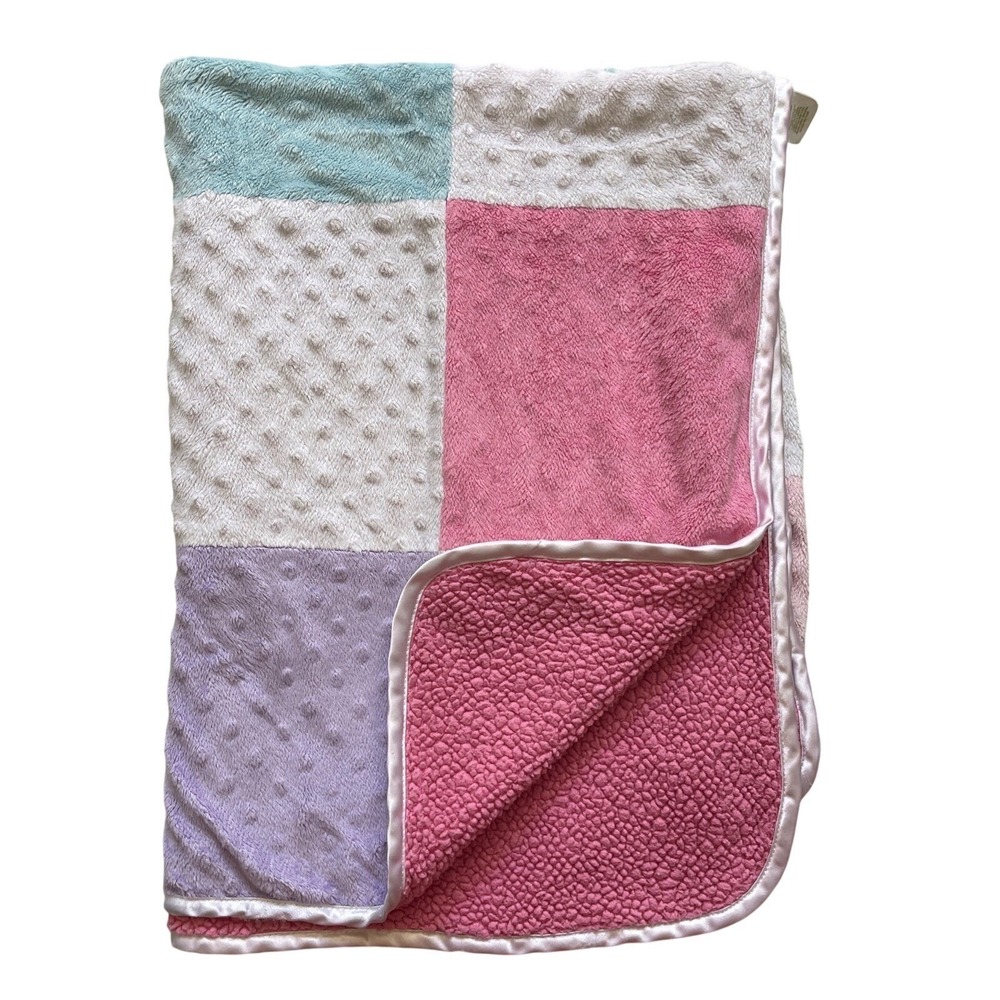 Circo Patchwork Squares Baby Blanket Minky Dot Pink Purple Blue Yellow Sherpa